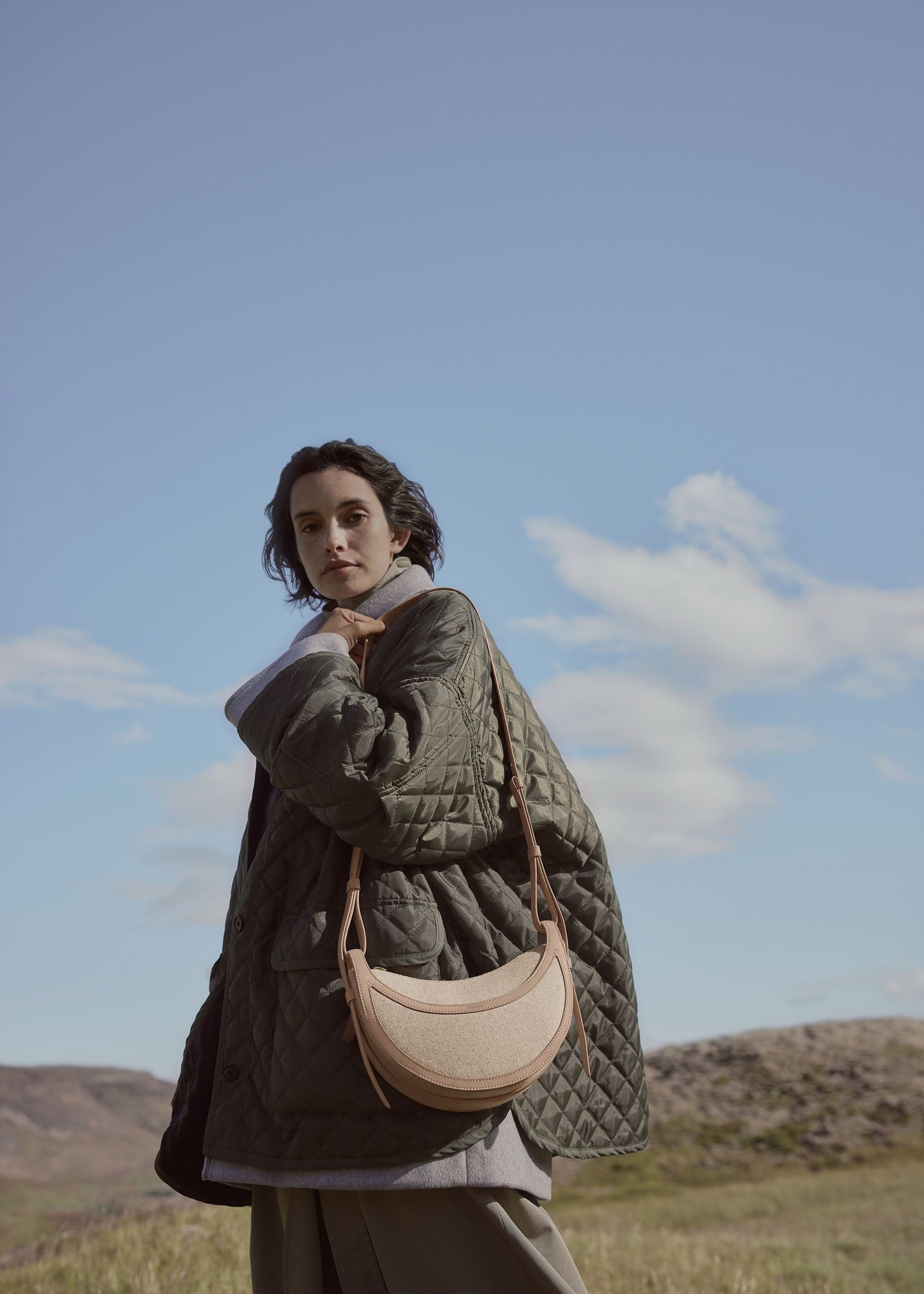 Avelin Omuz Çantası -  Kanvas kum beji