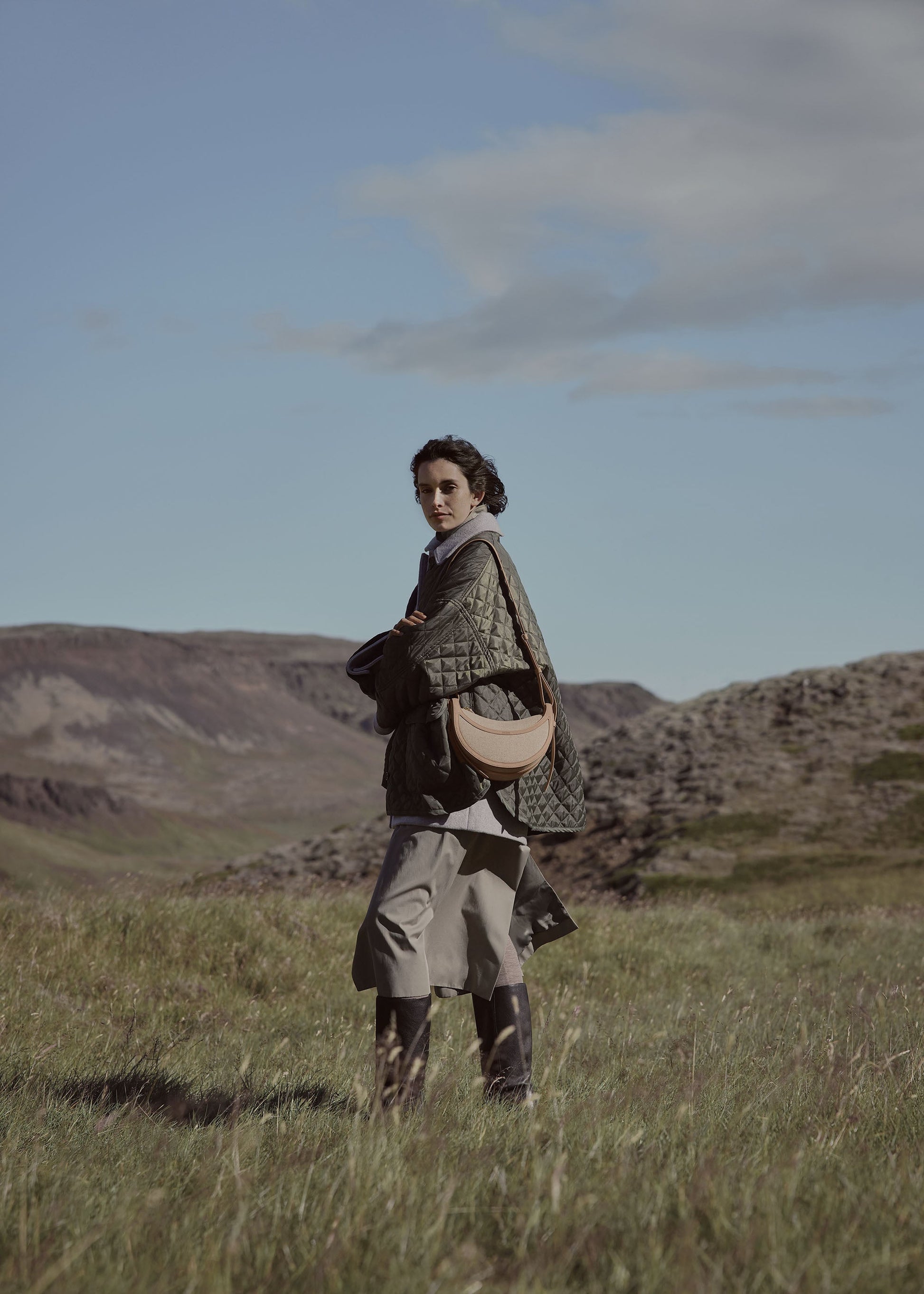 Avelin Omuz Çantası -  Kanvas kum beji