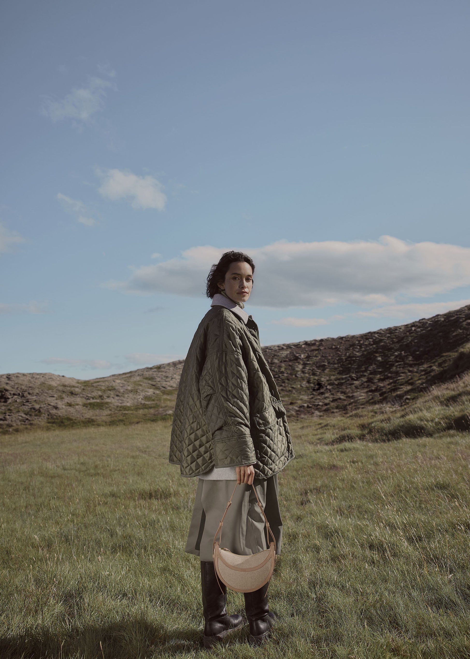 Avelin Omuz Çantası -  Kanvas kum beji