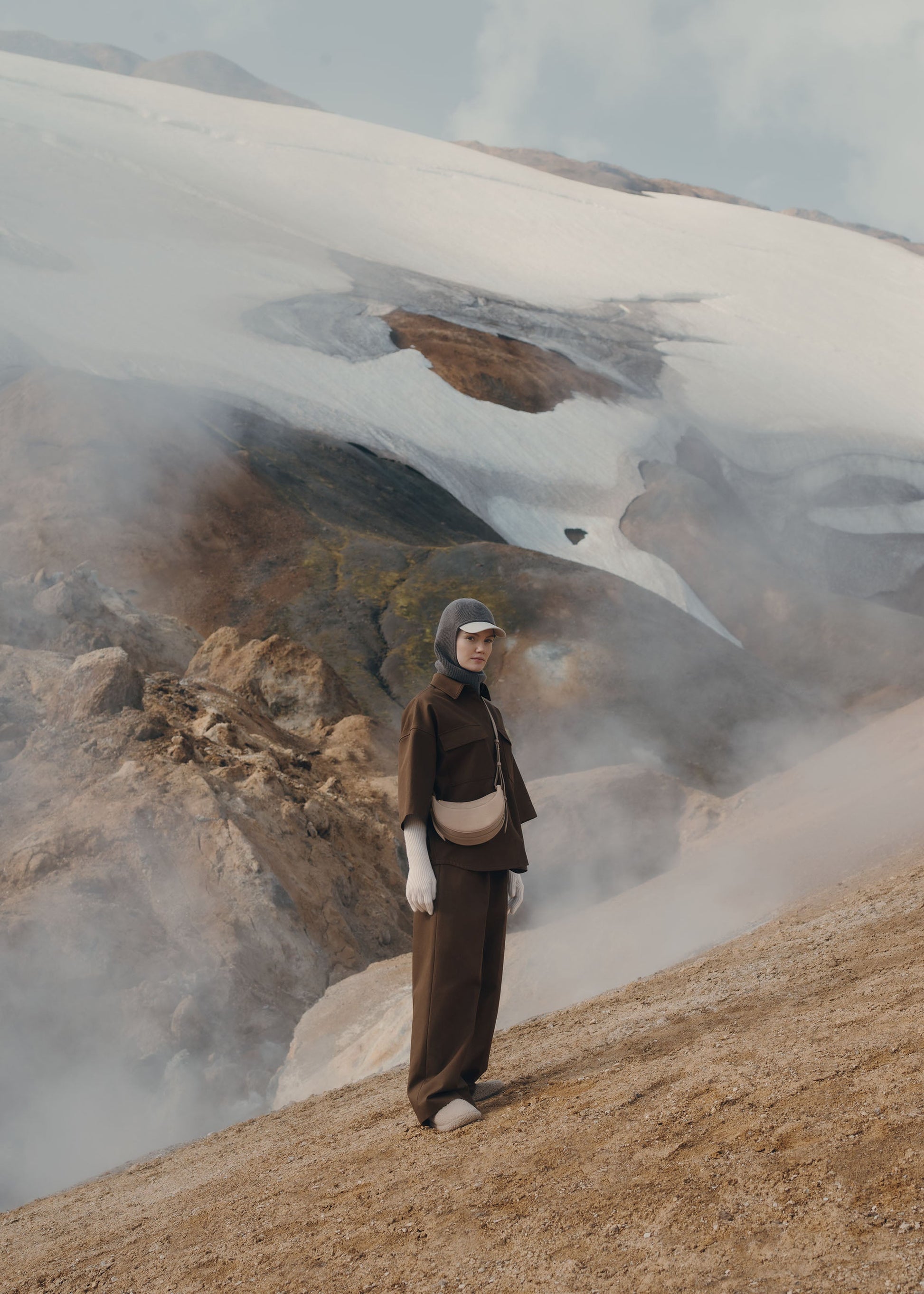 Avelin Omuz Çantası - Timsah derisi kum beji