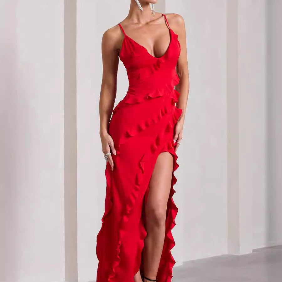 Naadia Fırfırlı Uzun Elbise