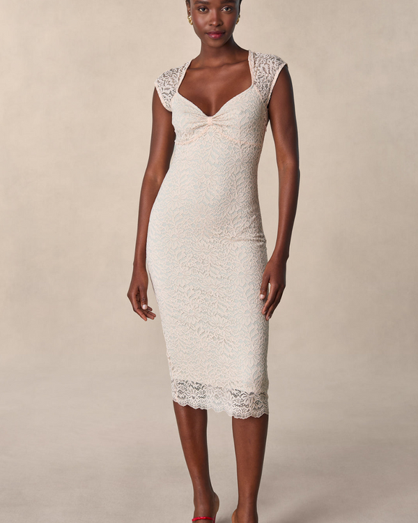 Nora Çiçekli Dantel Fiyonk Midi Elbise