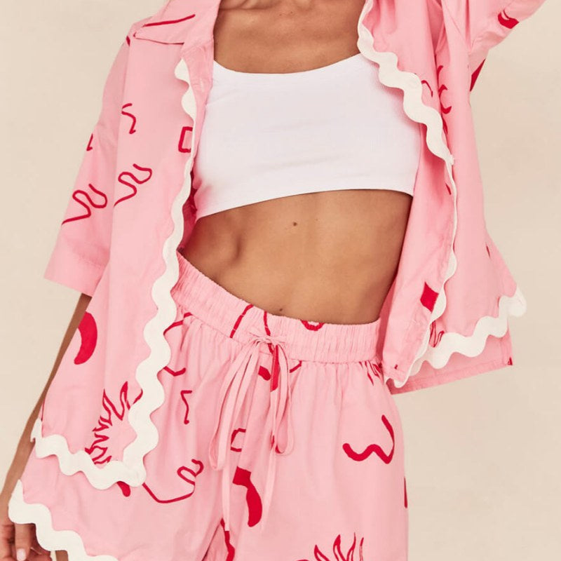 Kısa Kollu Baskılı Tatil Günlük İki Parçalı Set