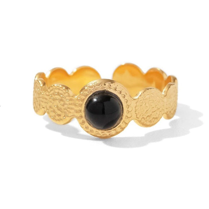 18K Altın Kaplama Yuvarlak Taşlı Zarif Dövme Dokulu Ayarlanabilir Yüzük