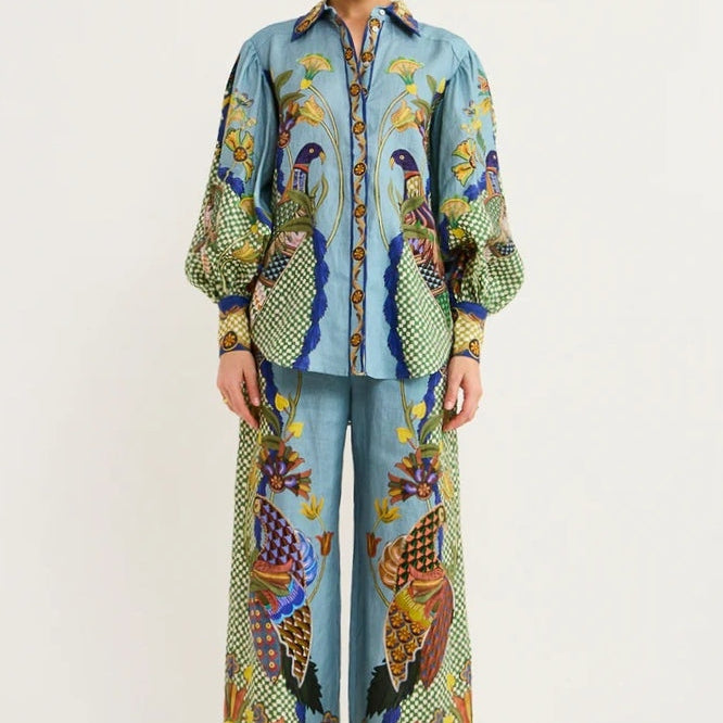 Félice Balon Kol Çiçekli Pantolon Takımı