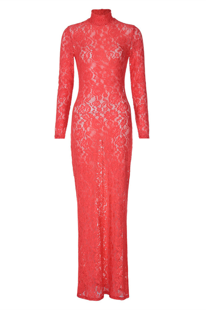 Susanna Uzun Kollu Transparan Dantel Maxi Elbise