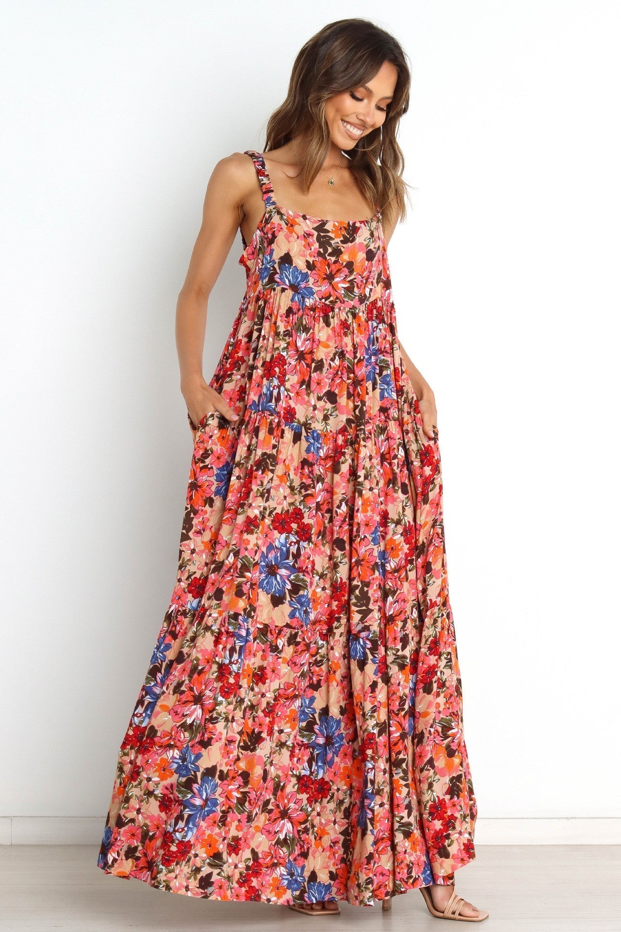 Brianna Baskılı Dairesel A Kesim Maxi Elbise