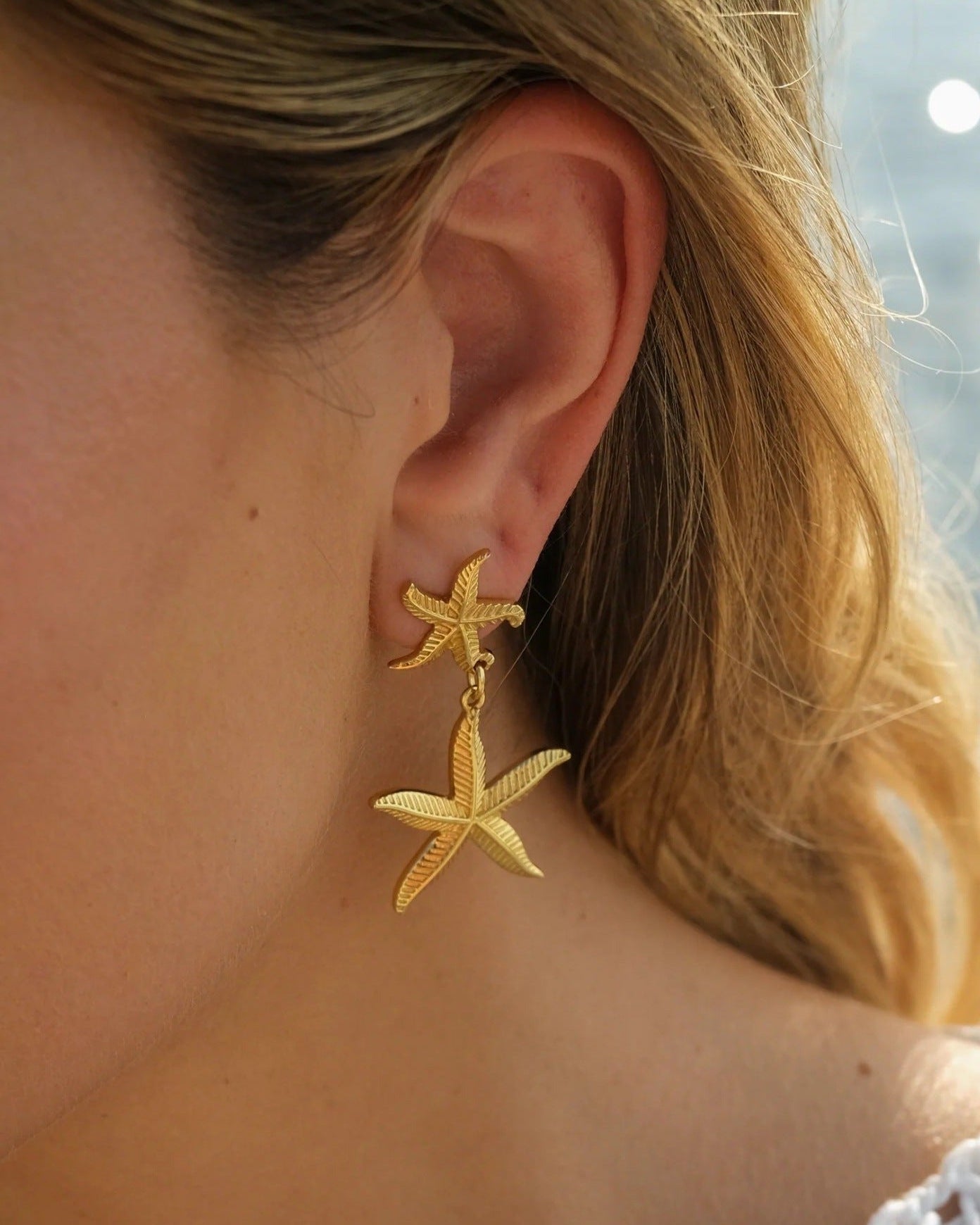 18 Ayar Altın Kaplama Denizyıldızı Küpe