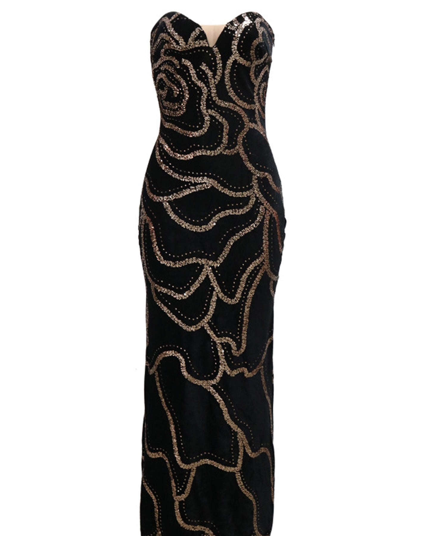 Nydia Payet İşlemeli Kadife Maxi Elbise