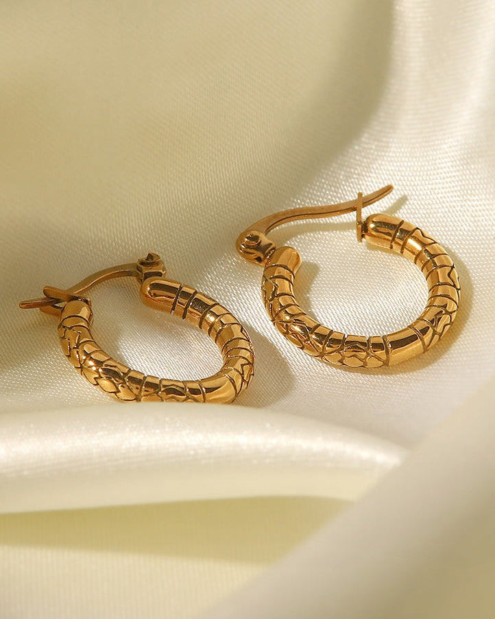 Altın Kaplama Titanyum Çelik Daire Dokulu Küpe