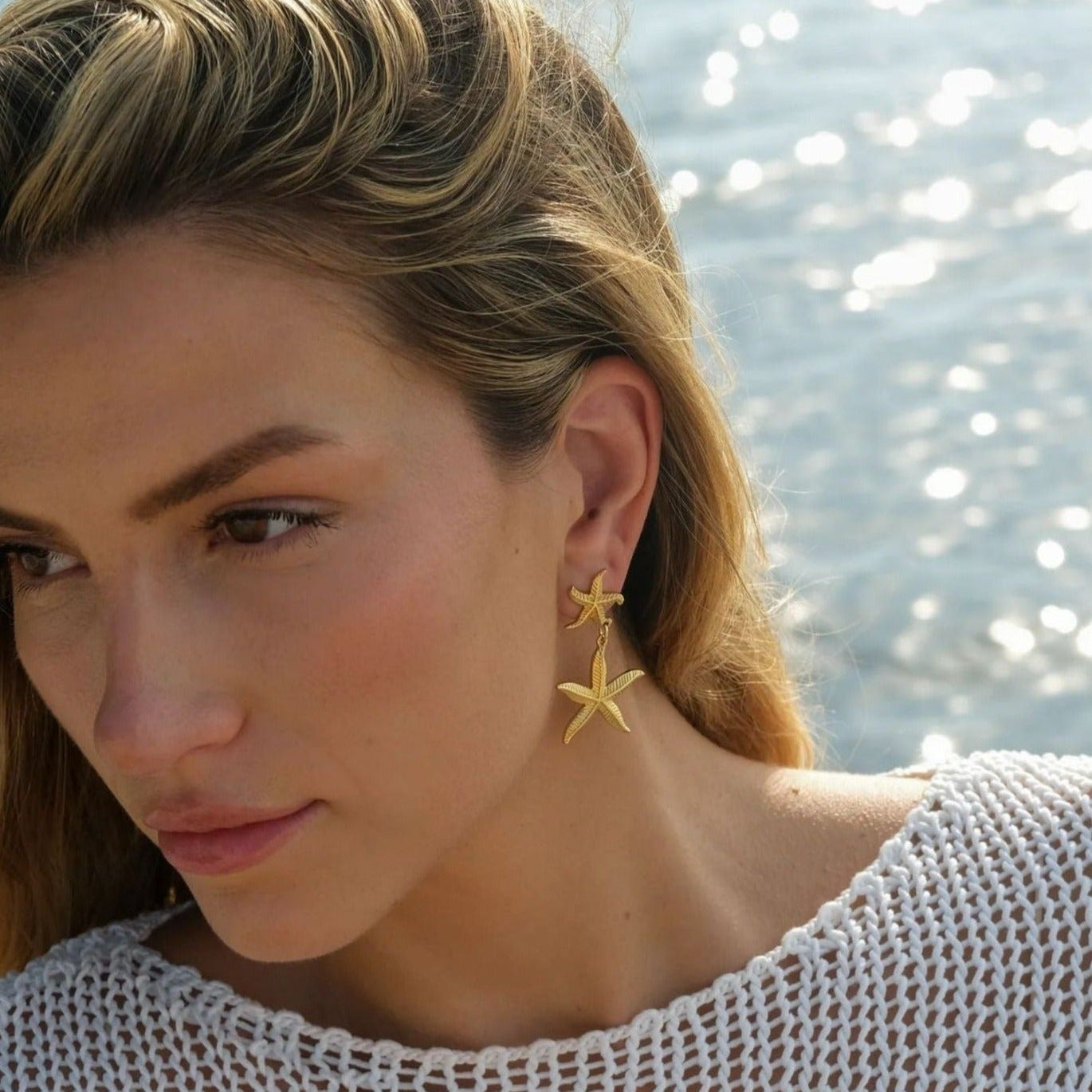 18 Ayar Altın Kaplama Denizyıldızı Küpe