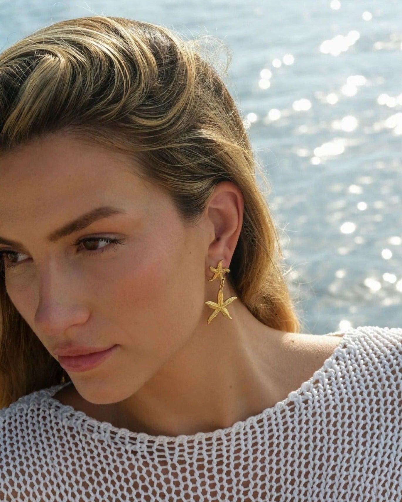 18 Ayar Altın Kaplama Denizyıldızı Küpe