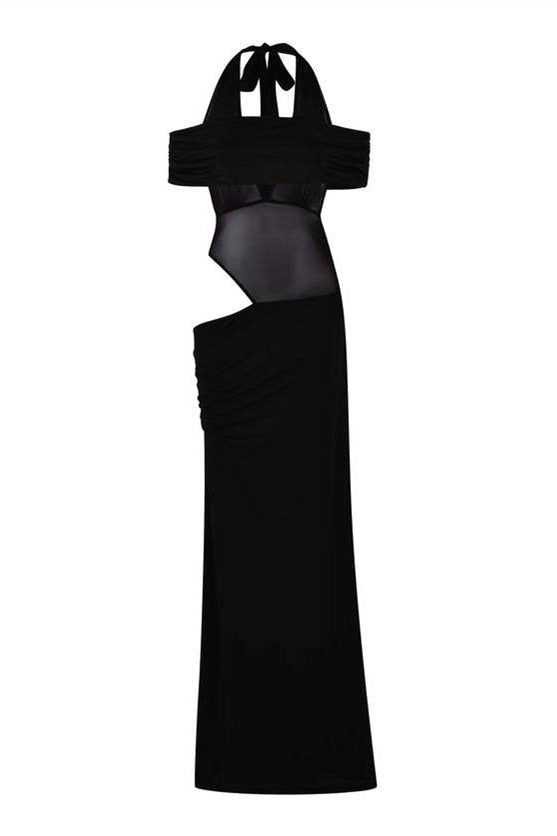 Diana Asimetrik Kesim Transparan Uzun Elbise