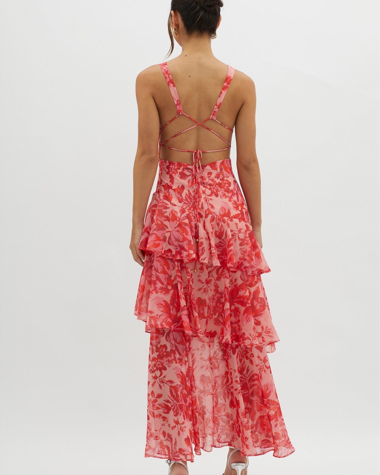 Askılı Sırtı Fırfırlı Maxi Elbise