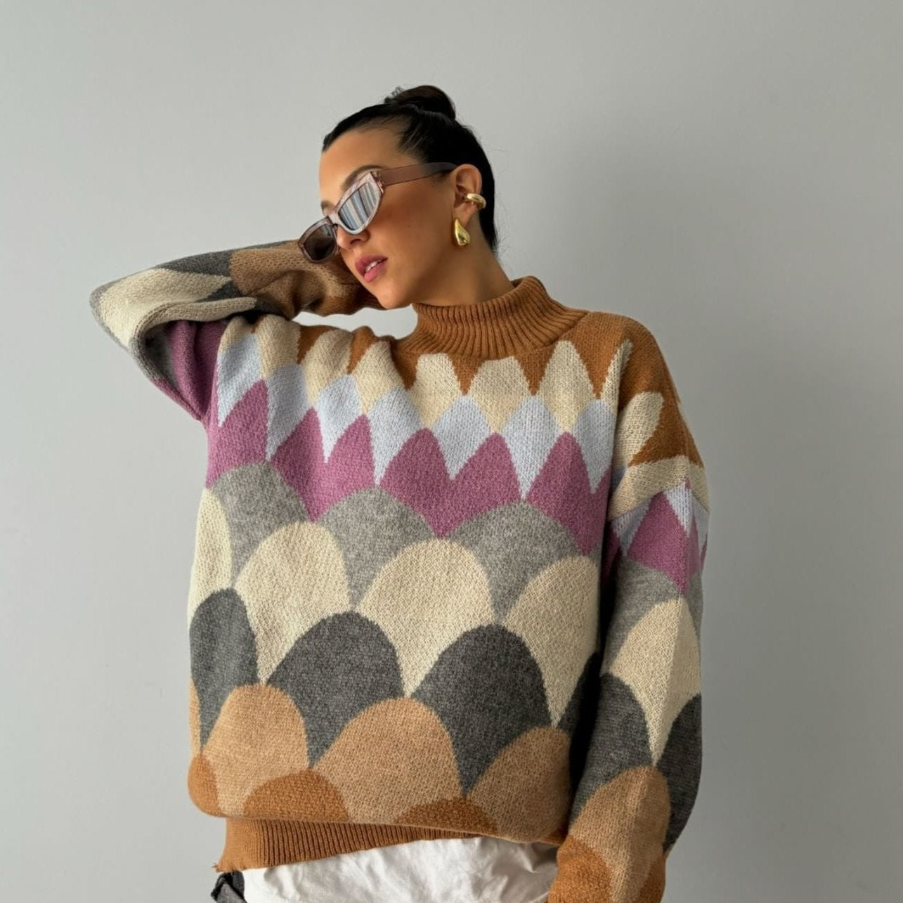 Geometrik Retro Oversize Kazak