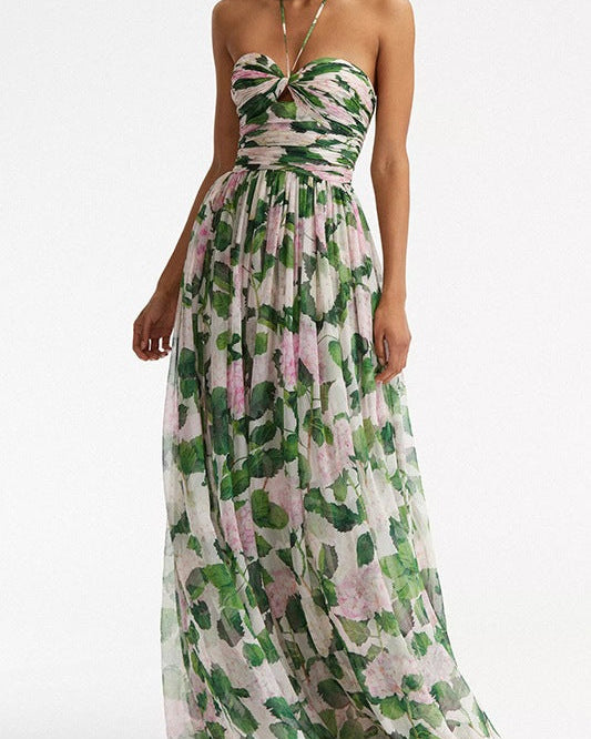 Madelaine Halter Yaka Çiçekli Uzun Elbise