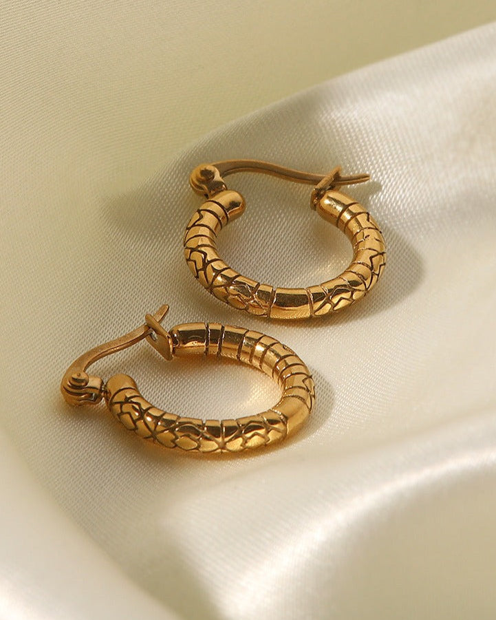 Altın Kaplama Titanyum Çelik Daire Dokulu Küpe