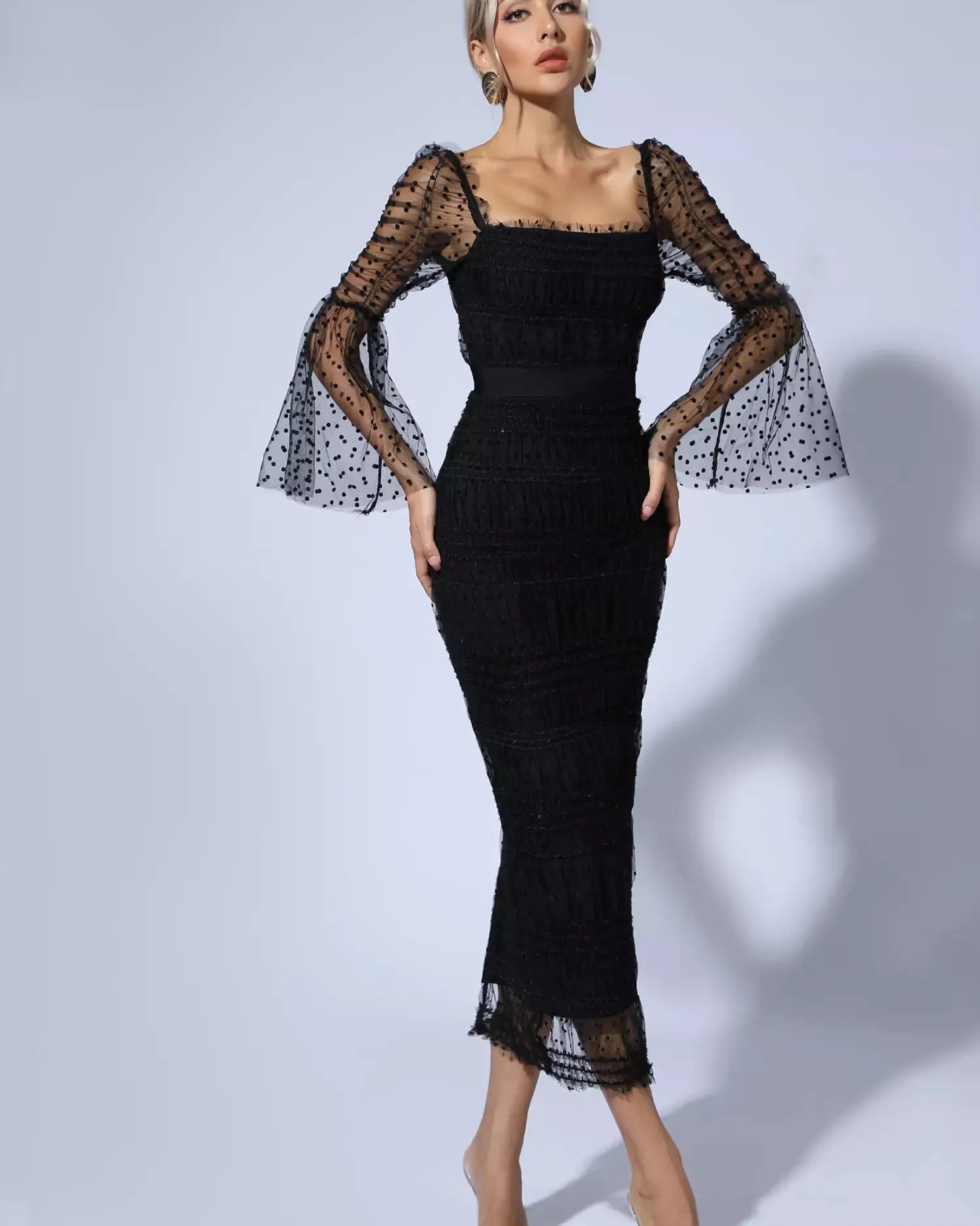 Carissa Siyah File Uzun Elbise