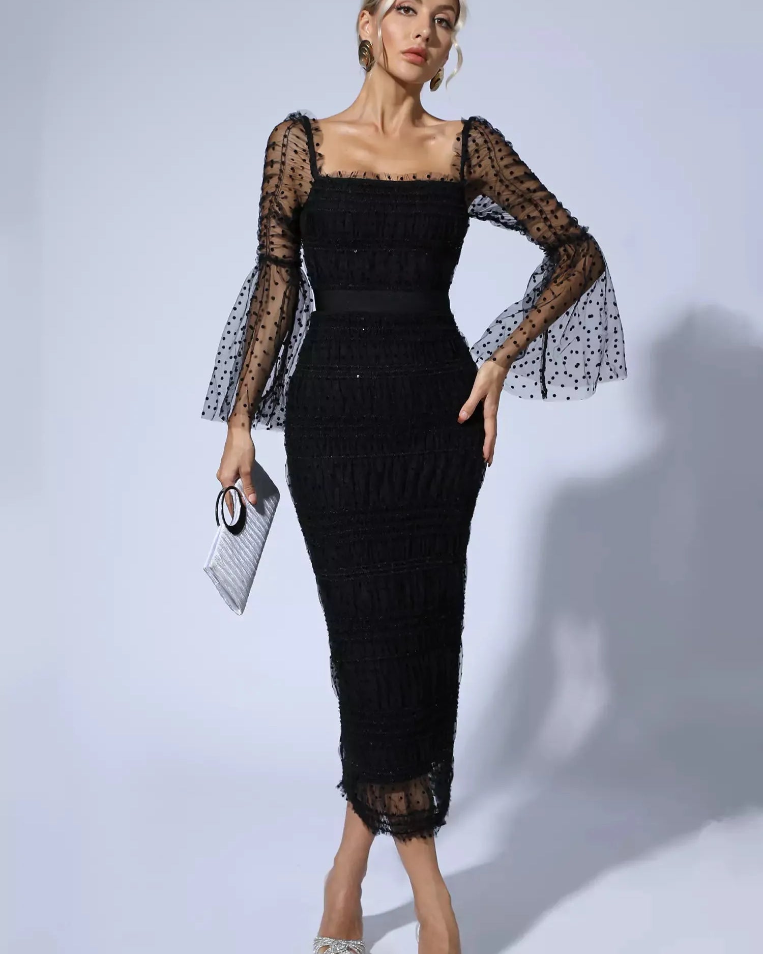 Carissa Siyah File Uzun Elbise