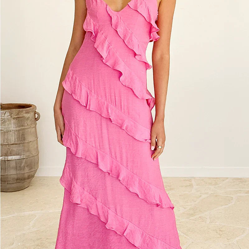 Sophia Uzun Elbise - Sıcak Pembe