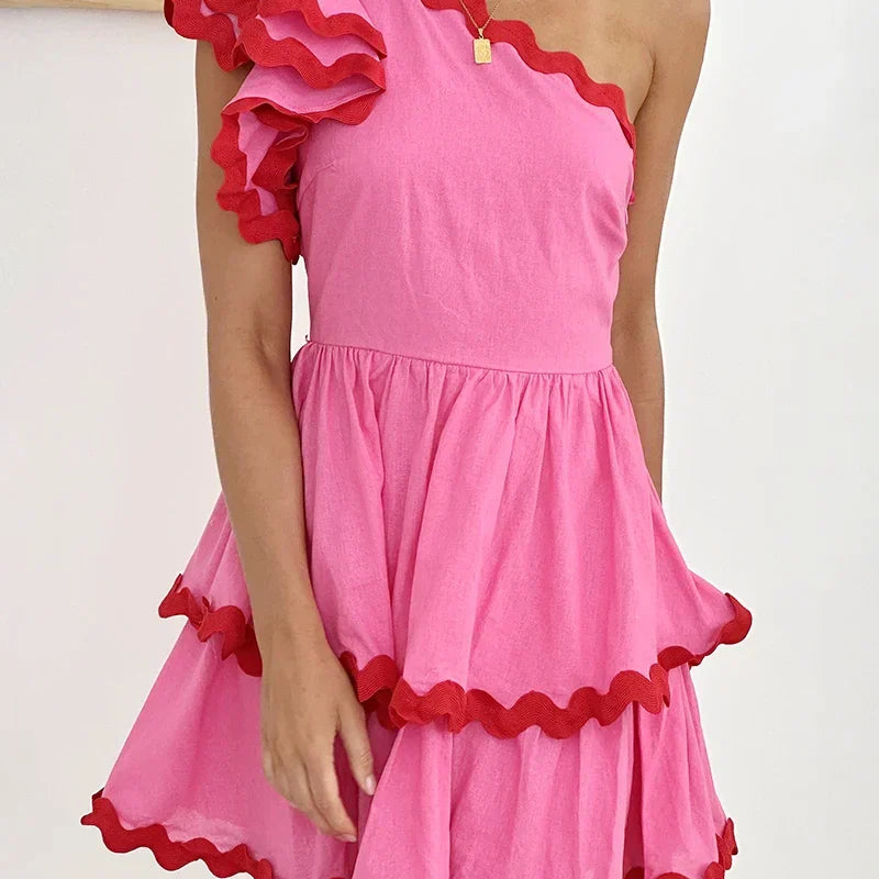 Daisuke Mini Elbise - Pembe / Kırmızı