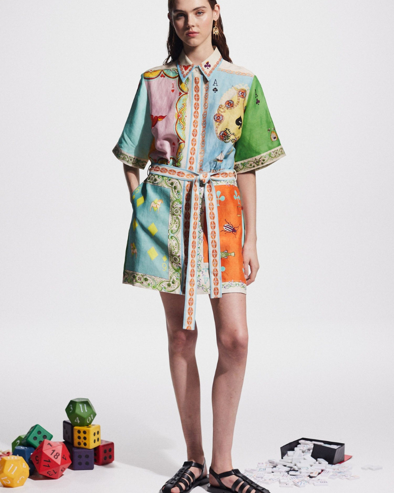 Prunelle Patchwork Poker Baskılı Mini Elbise