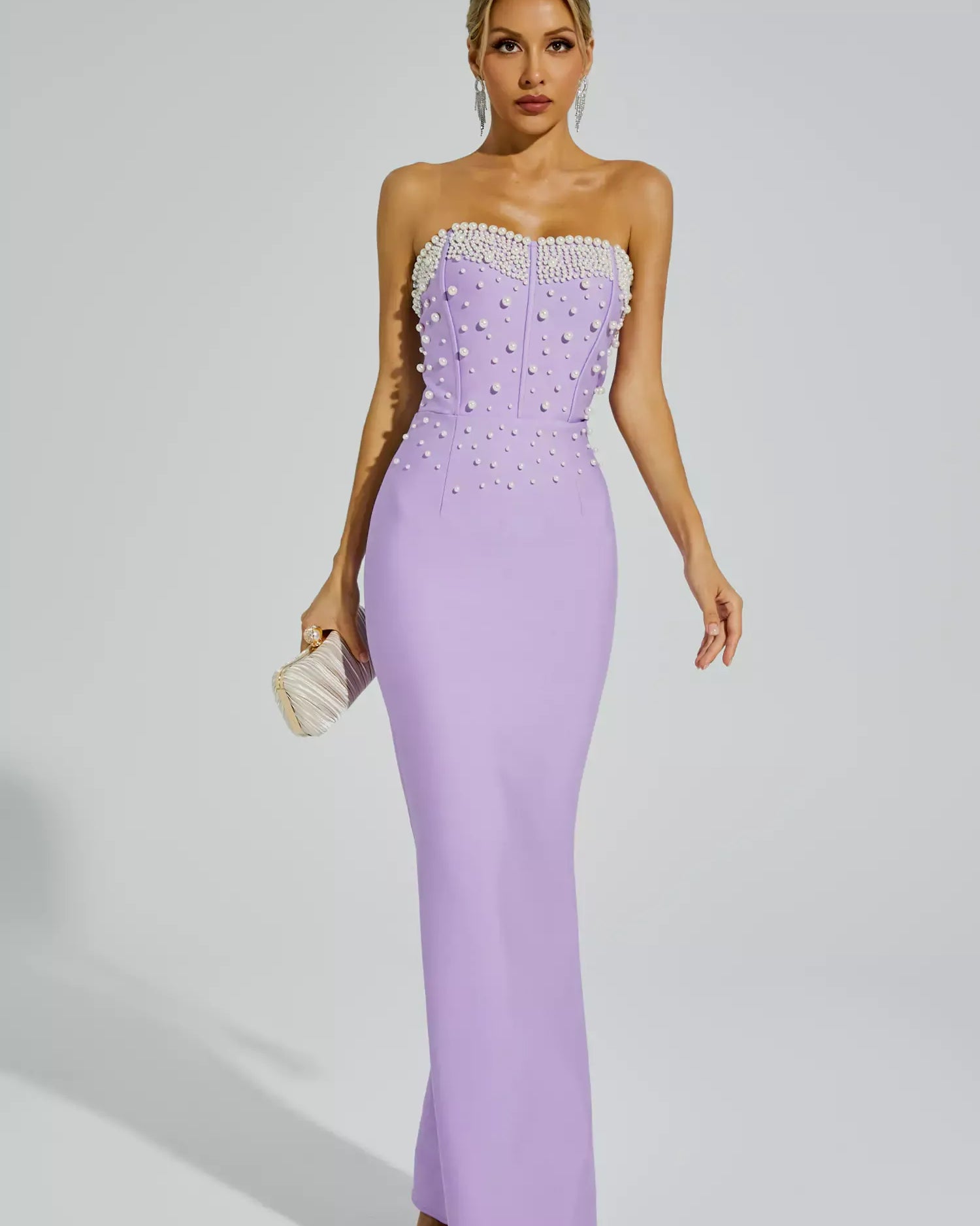 Rebekah Mor Boncuklu Bandaj Maxi Elbise