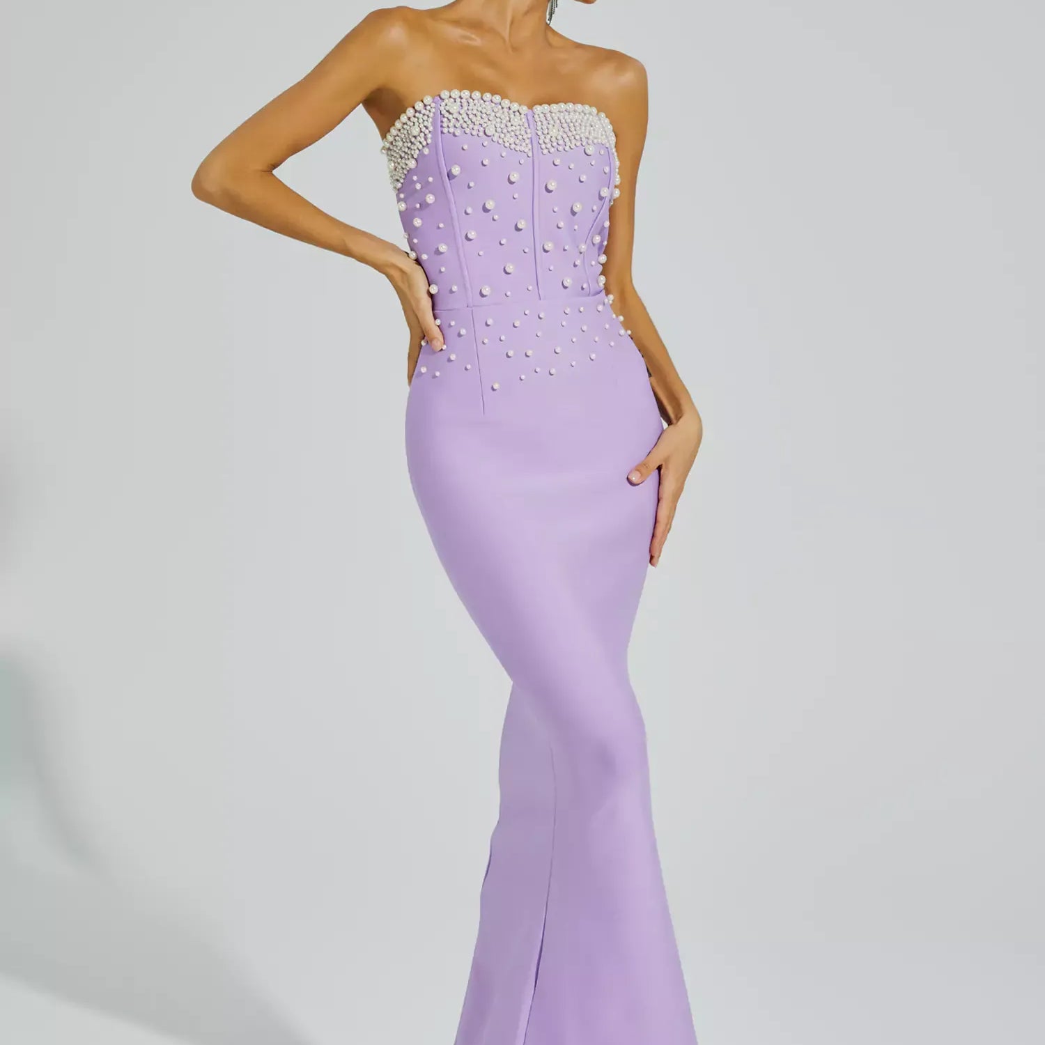 Rebekah Mor Boncuklu Bandaj Maxi Elbise