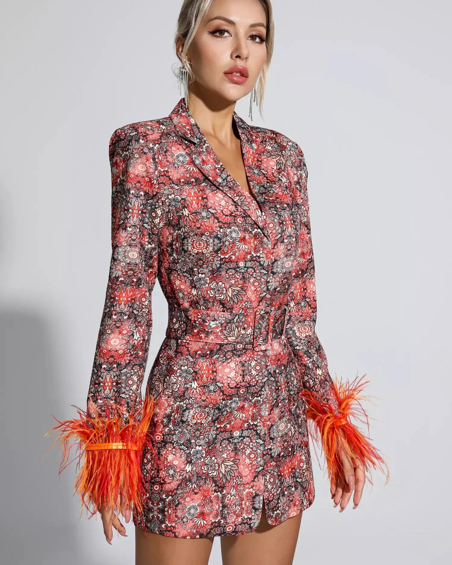 Remington Çiçekli Tüy Mini Elbise