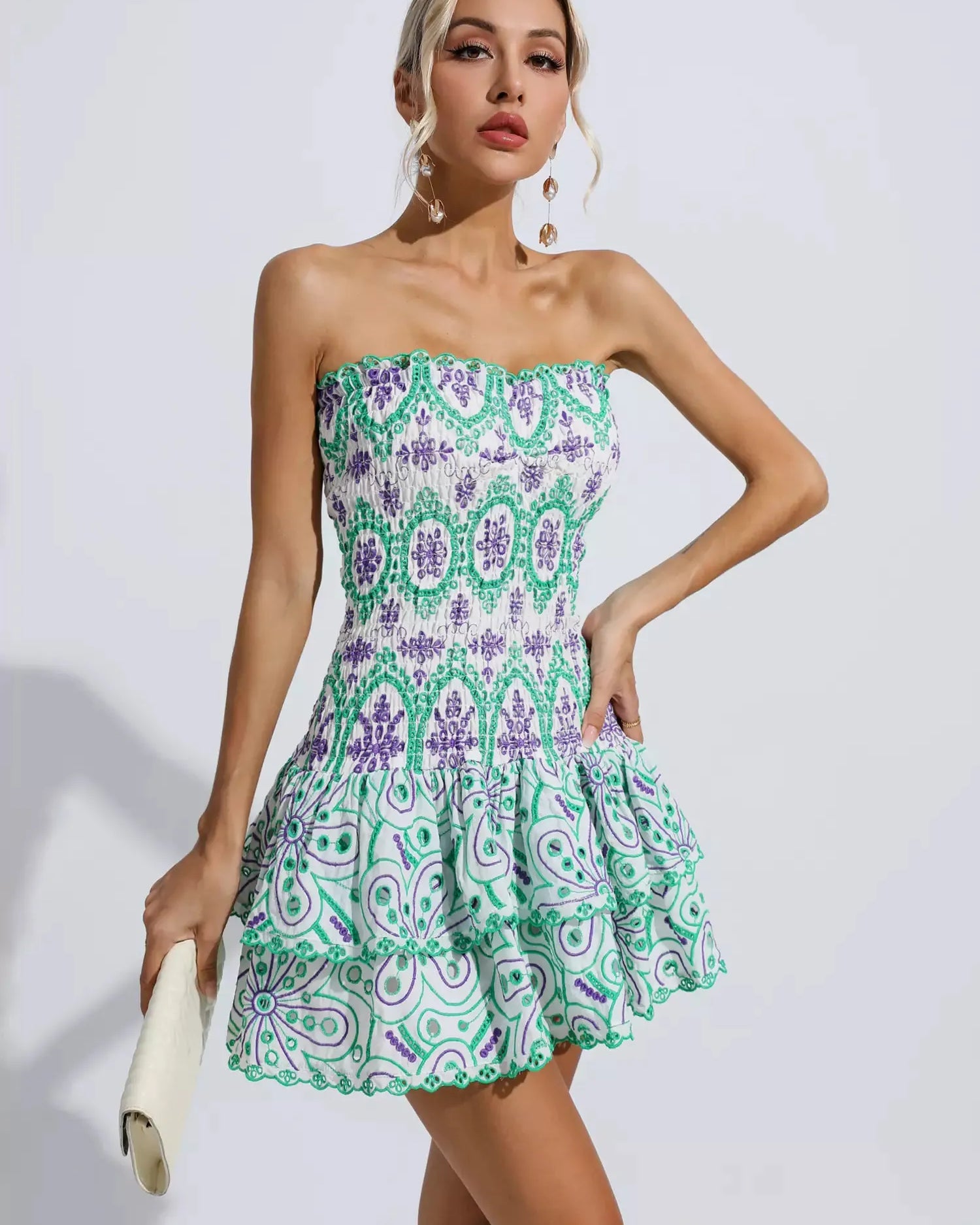 Biberiye Yeşili Fırfırlı Mini Elbise