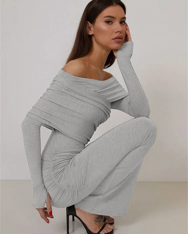 Kayık Yaka Yanları Büzgü Dikişli Maxi Elbise