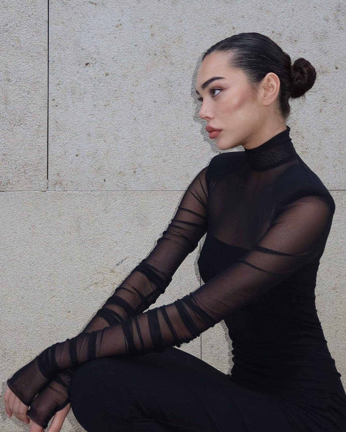 Virginia Uzun Kollu Yarı Transparan Maxi Elbise