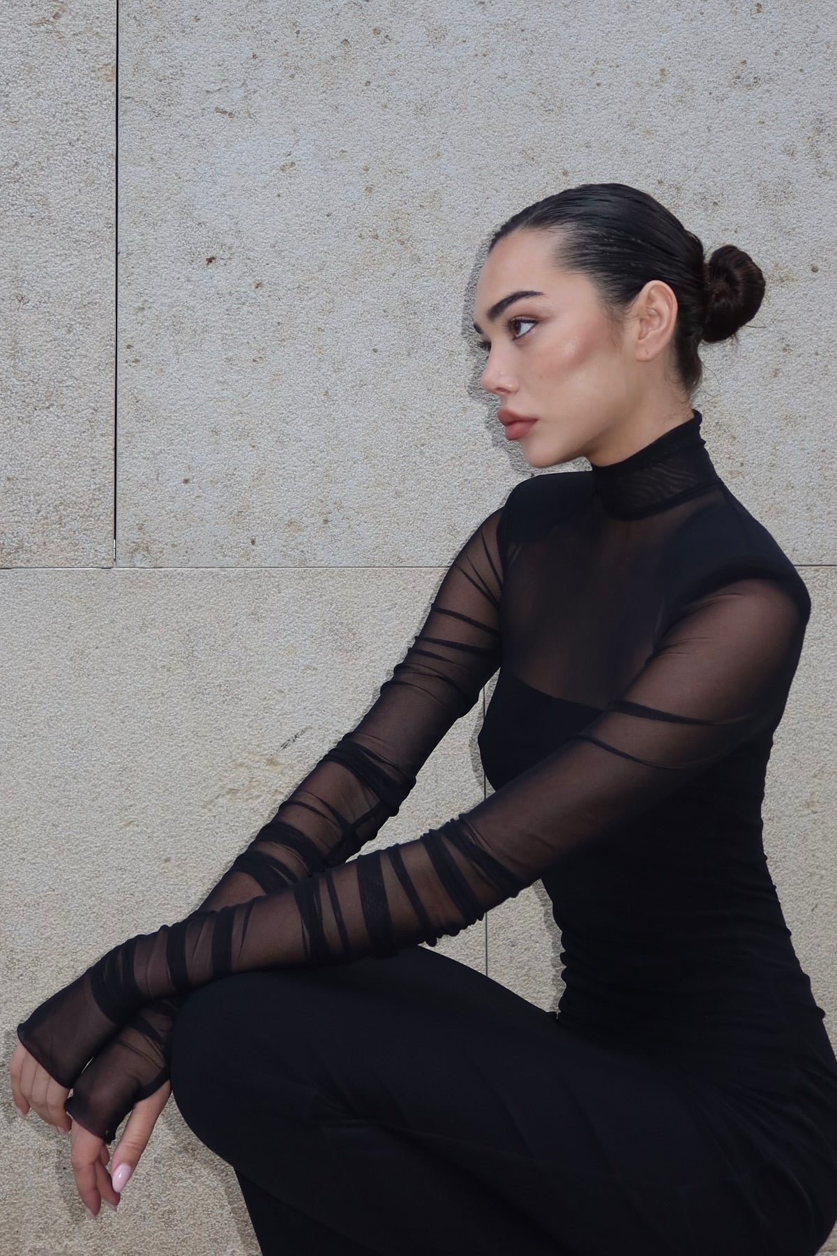 Virginia Uzun Kollu Yarı Transparan Maxi Elbise