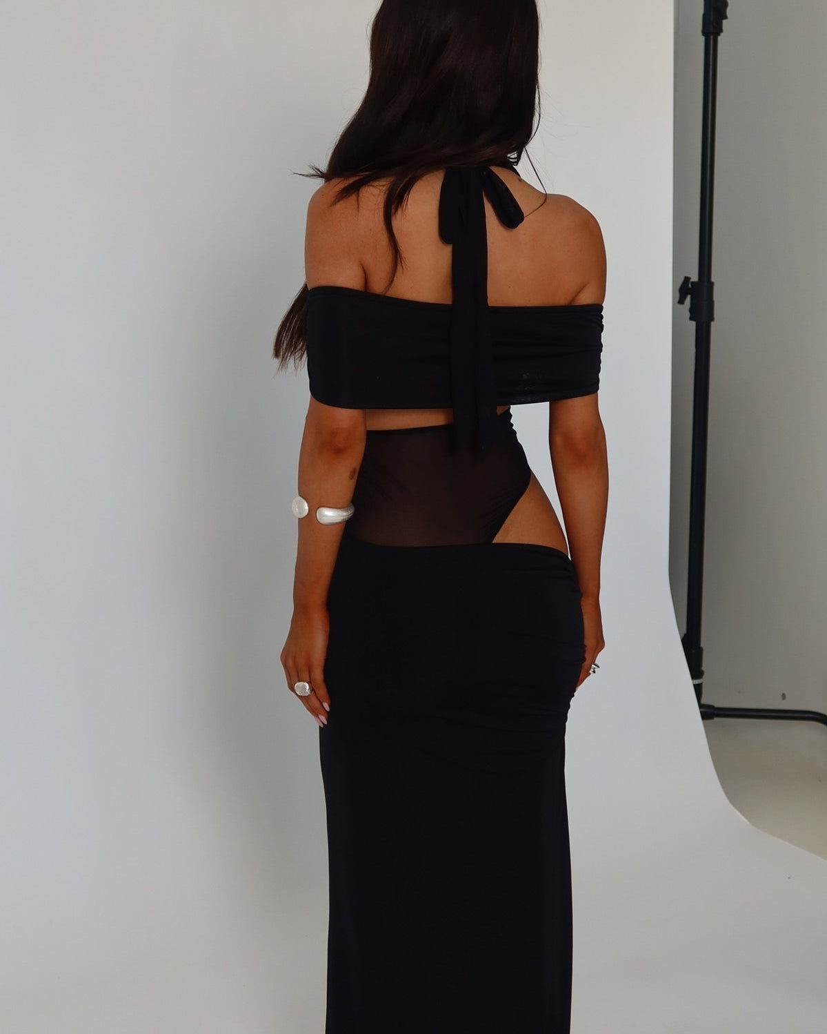 Diana Asimetrik Kesim Transparan Uzun Elbise