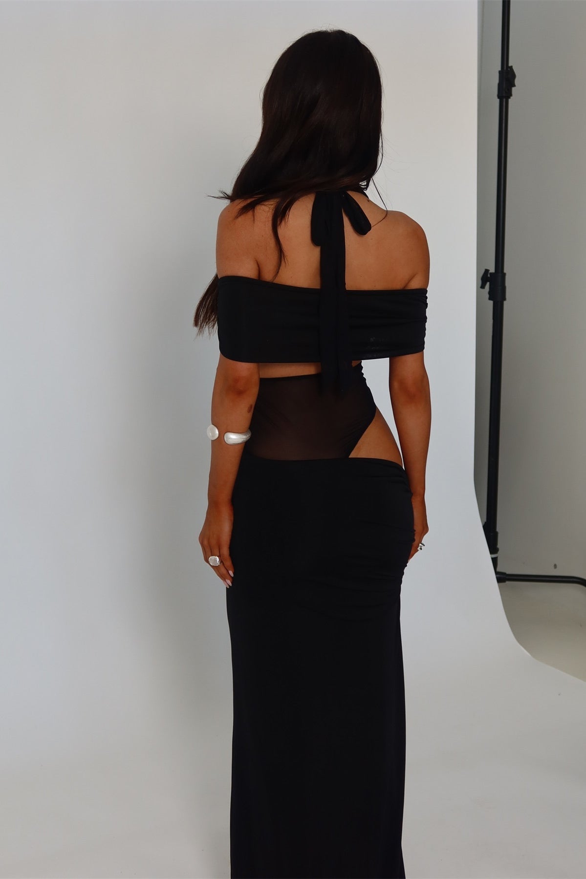 Diana Asimetrik Kesim Transparan Uzun Elbise