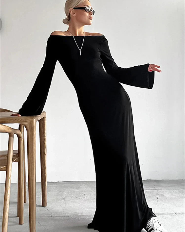 Madonna Yaka İspanyol Kol Maxi Elbise