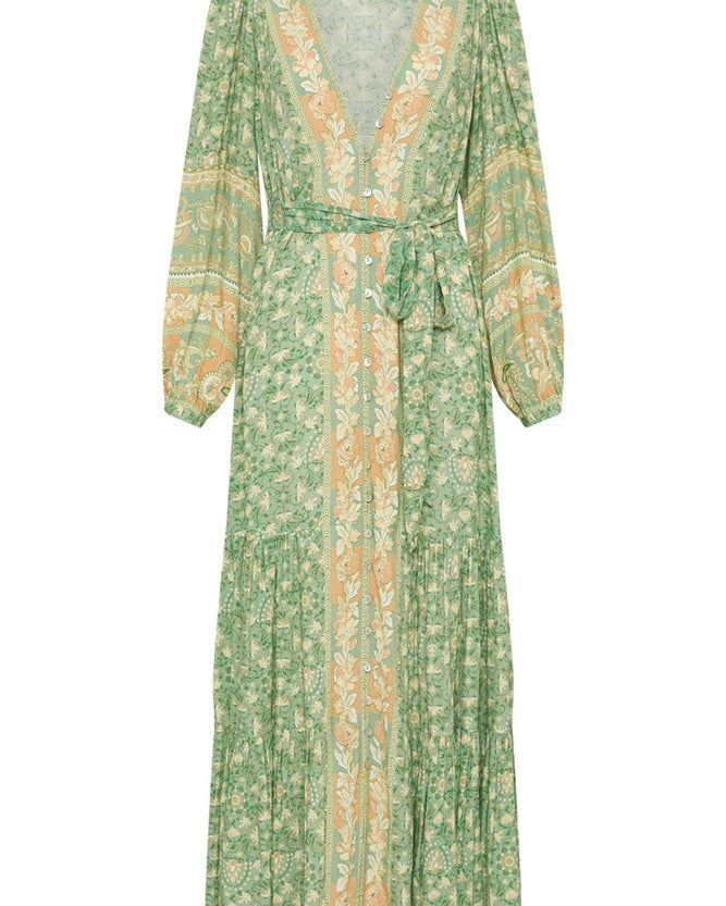 Ina Splice Baskılı Düğmeli Uzun Elbise Elbise