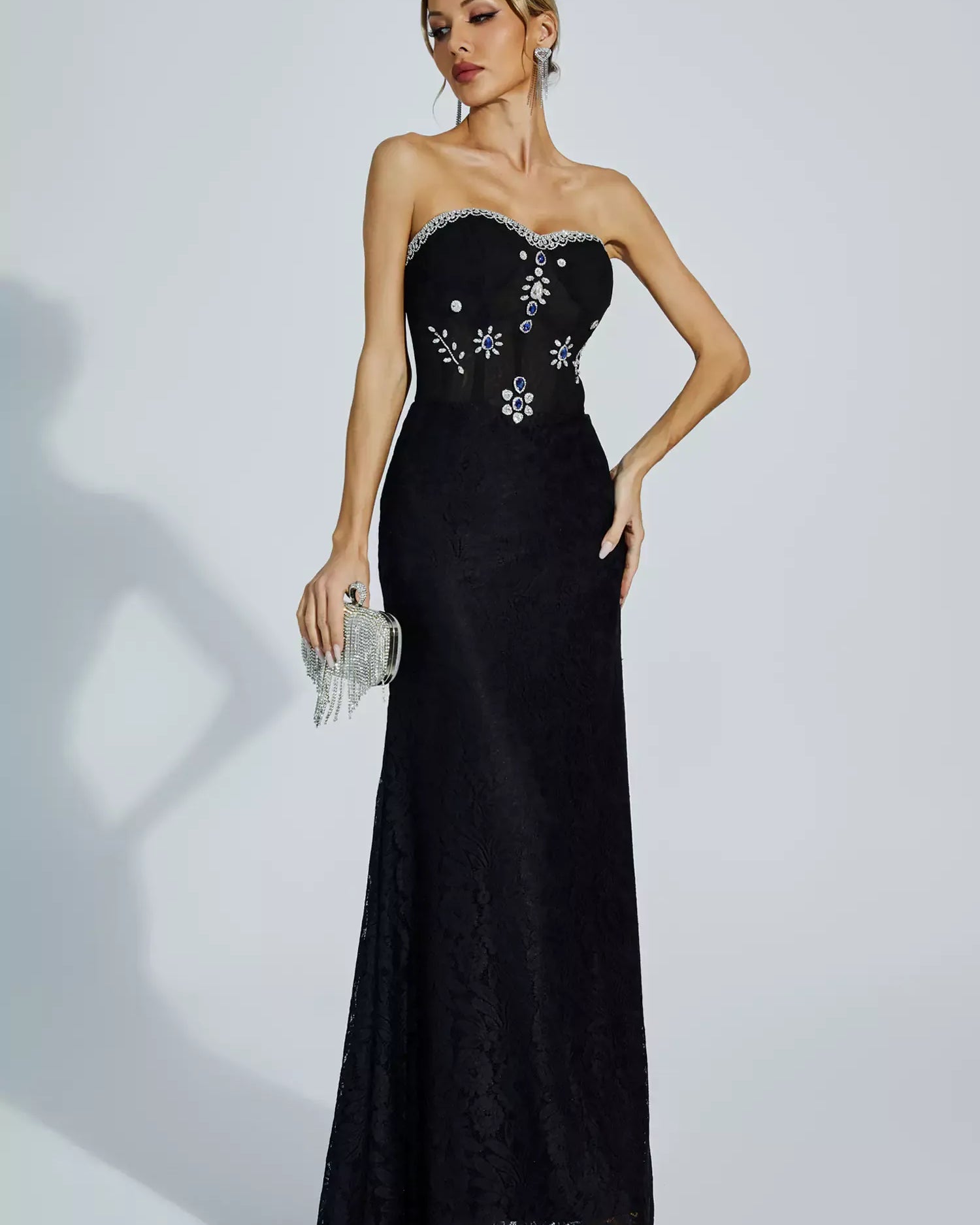 Teresa Black Diamond Omuzu Açık Uzun Elbise