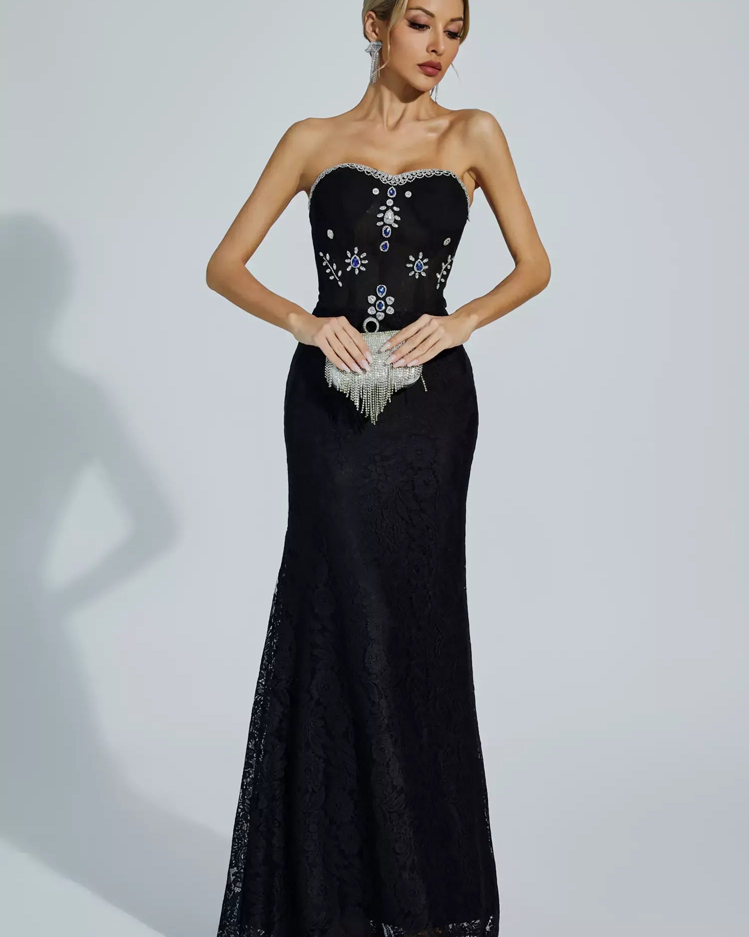 Teresa Black Diamond Omuzu Açık Uzun Elbise