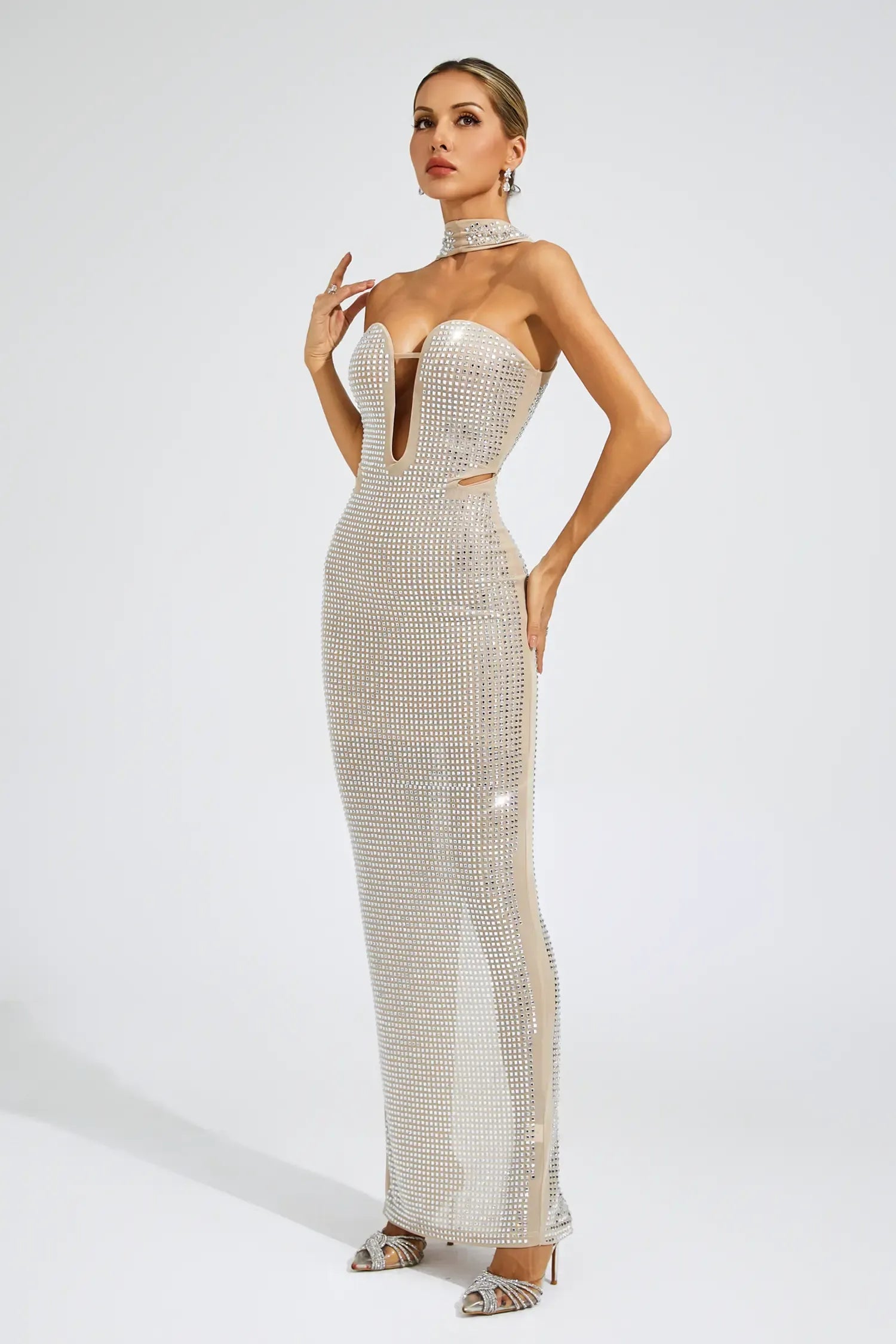 Yasemin Kayısı Düşük Omuz Maxi Elbise