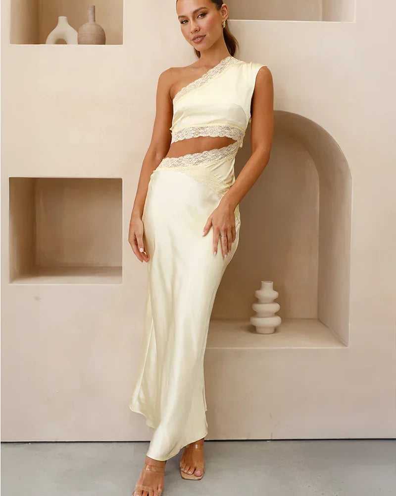 Emily Tek Omuz Uzun Elbise - Sarı