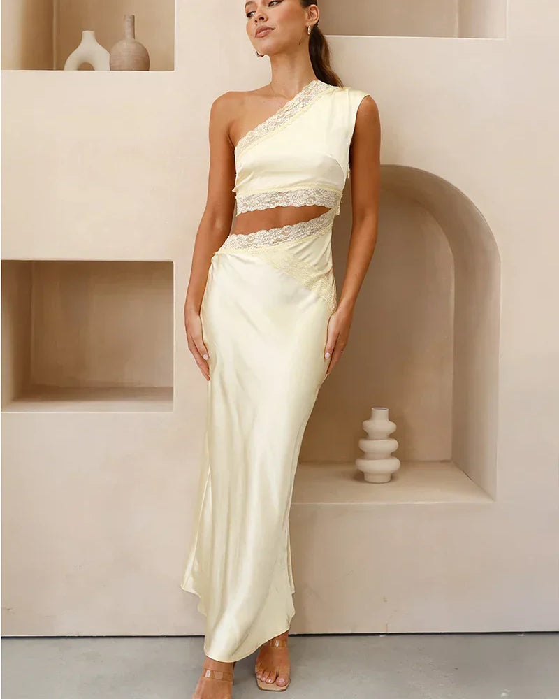 Emily Tek Omuz Uzun Elbise - Sarı