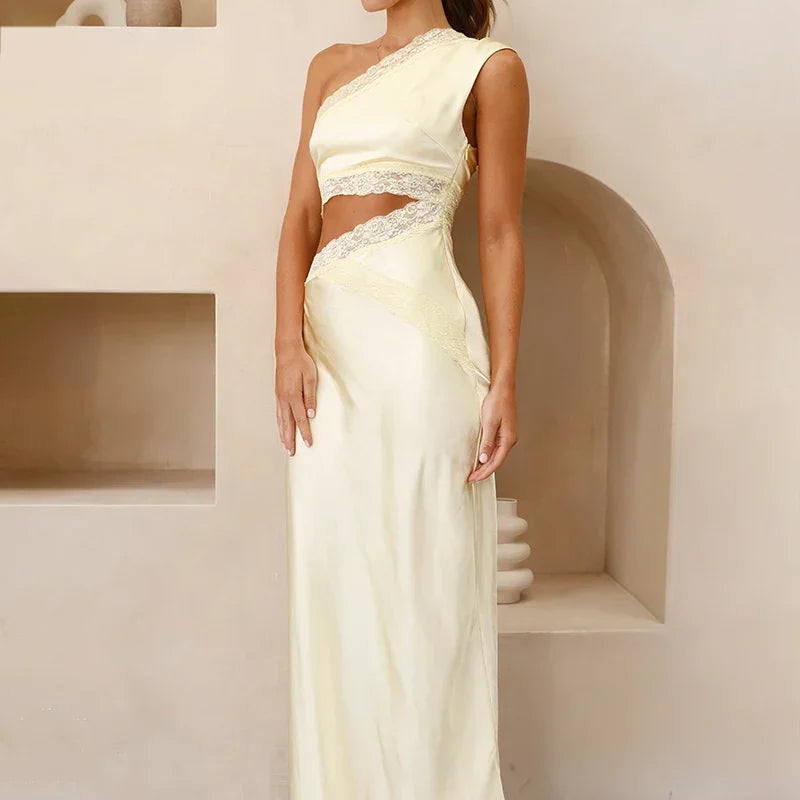 Emily Tek Omuz Uzun Elbise - Sarı