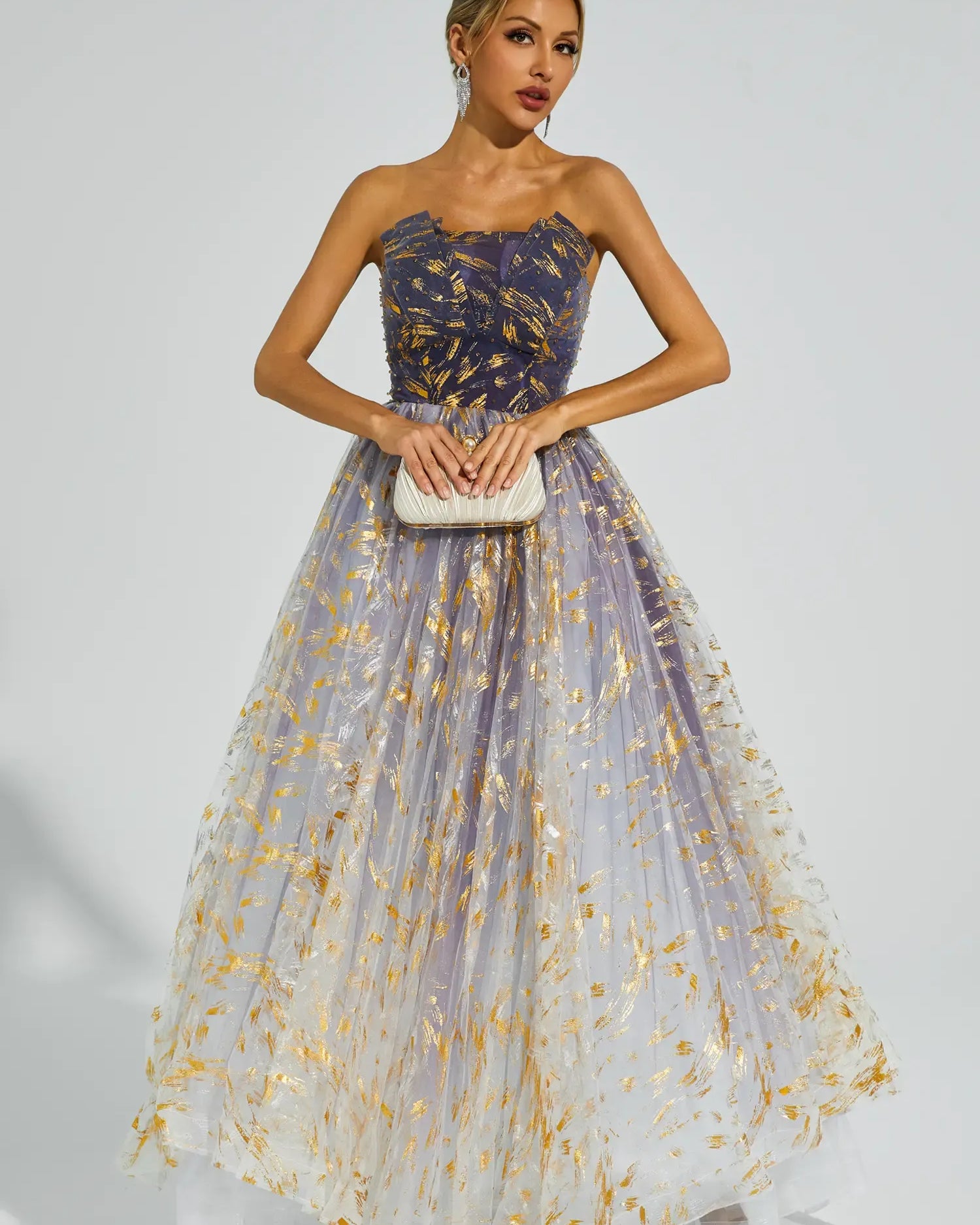 Yetta Degrade Mavi Düşük Omuz Tutu Maxi Elbise