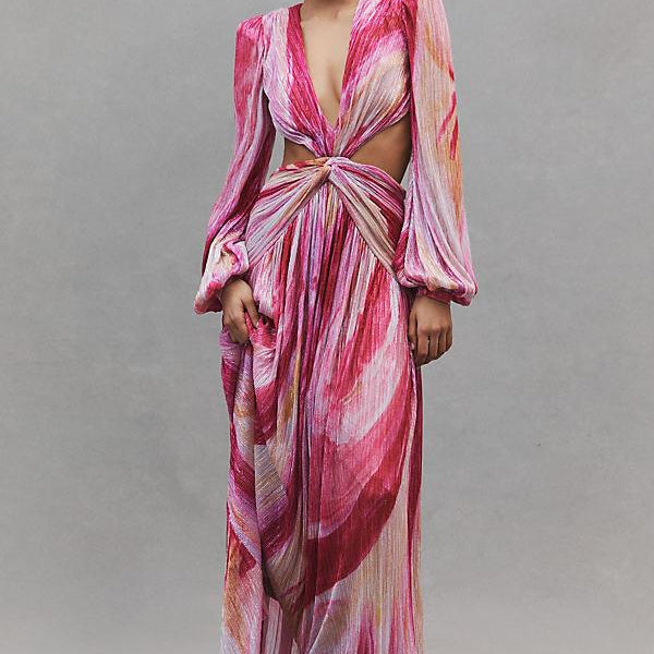 Ada Metalik Dekolteli Uzun Elbise