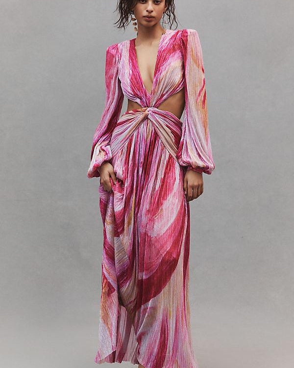 Ada Metalik Dekolteli Uzun Elbise