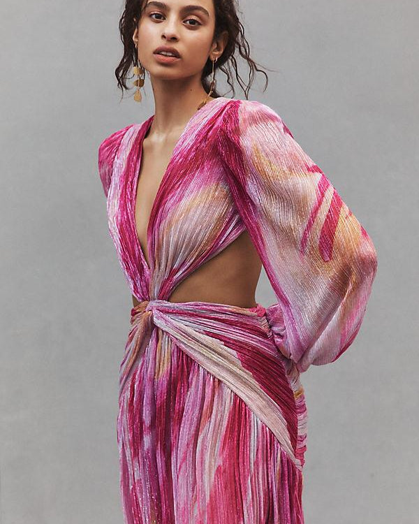 Ada Metalik Dekolteli Uzun Elbise