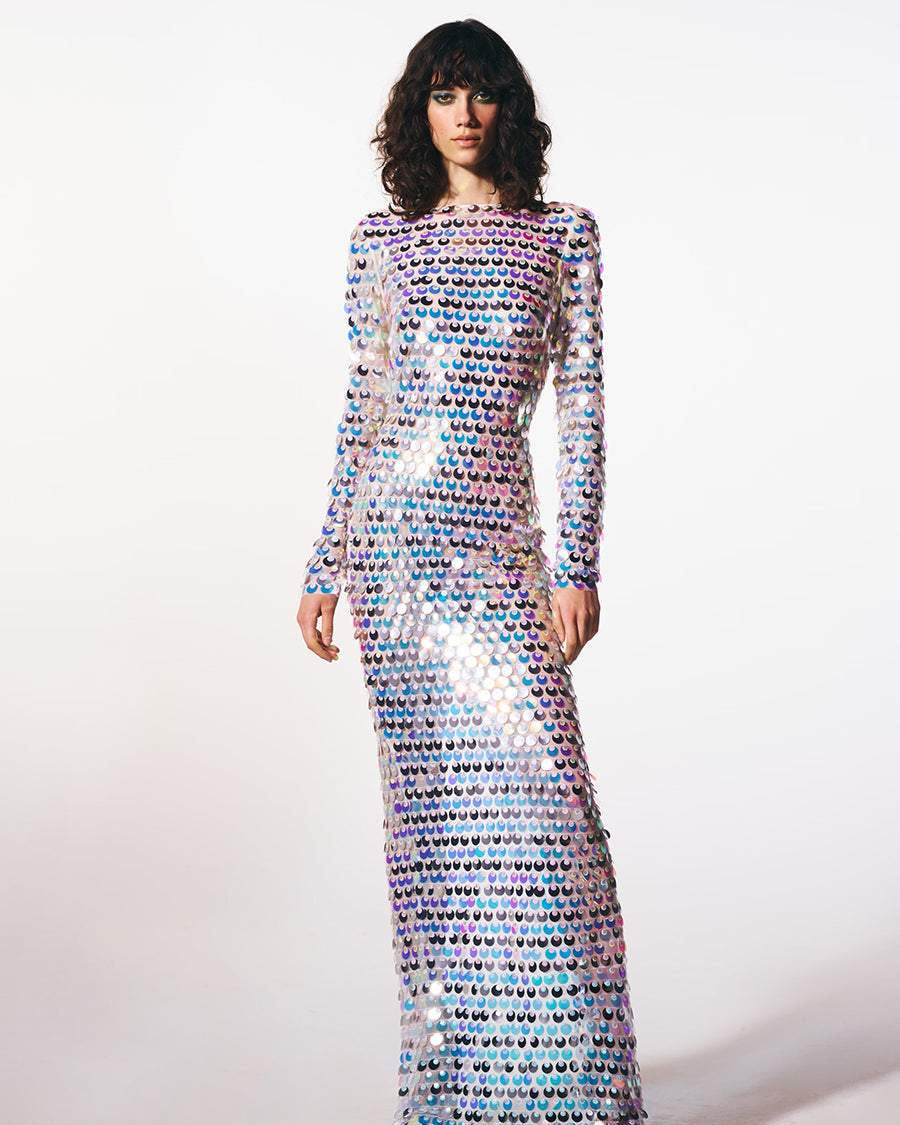 Afra Sırtı Açık Payet Uzun Elbise