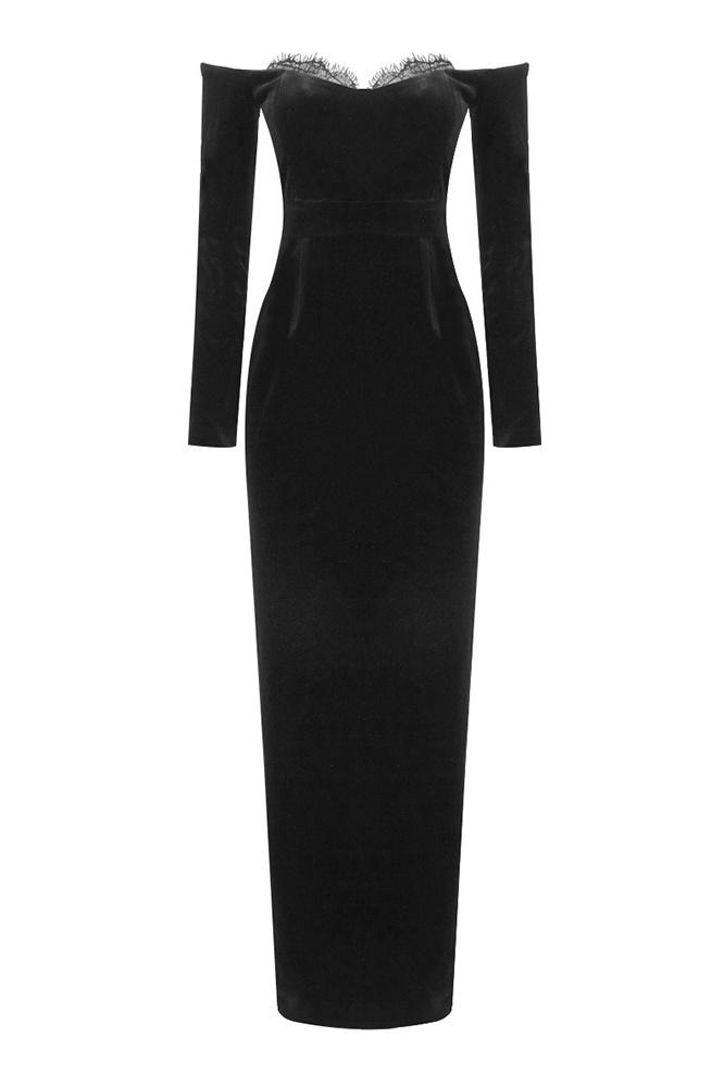 Alexandra Düşük Omuzlu Dantelli Maxi Elbise