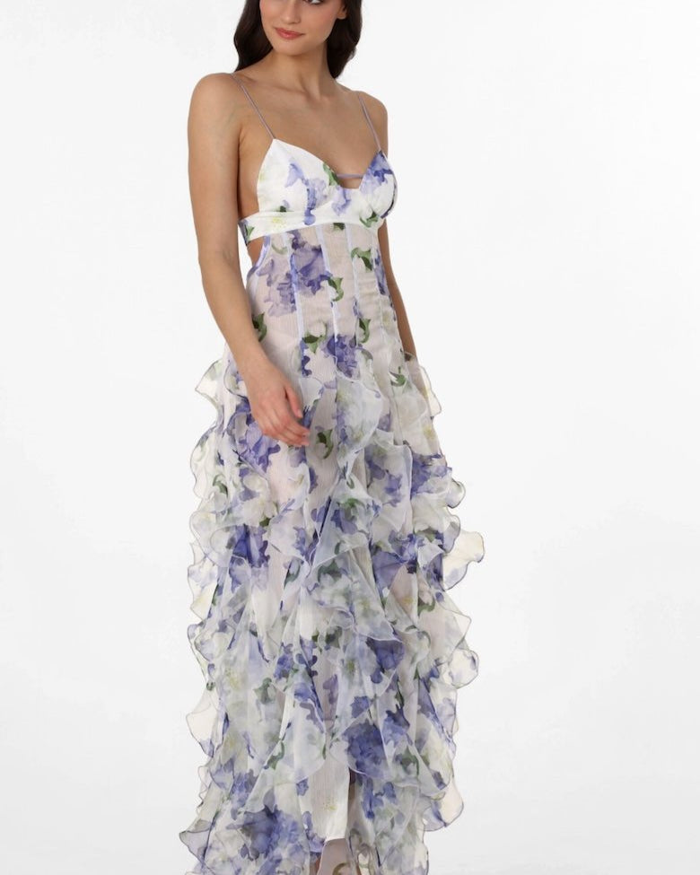 Alexia Ruffle Şeffaf Uzun Elbise